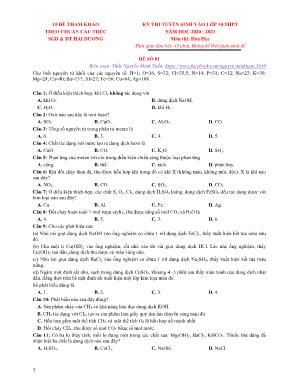 Đề thi tuyển sinh vào Lớp 10 THPT môn Hóa học - Đề số 1 - Năm học 2020-2021 - Sở giáo dục và đào tạo Hải Dương